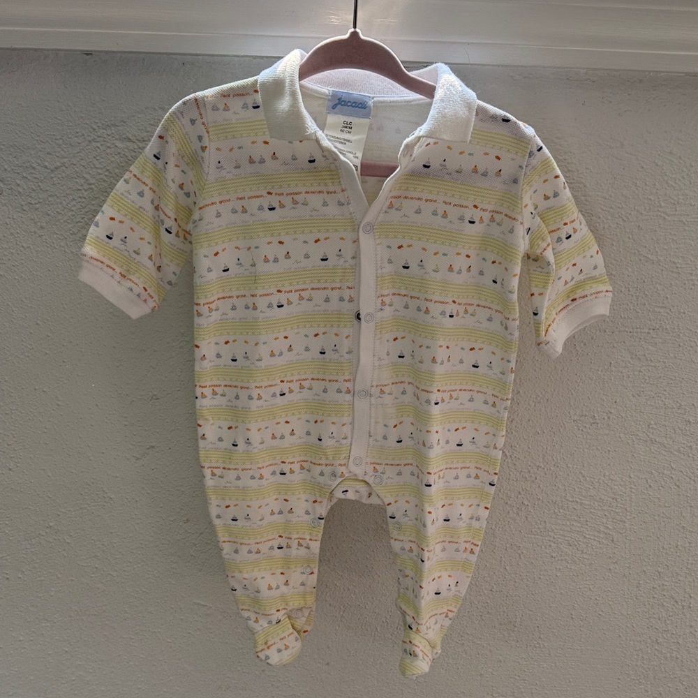 Jacadi White and Yellow Striped Kids Footie